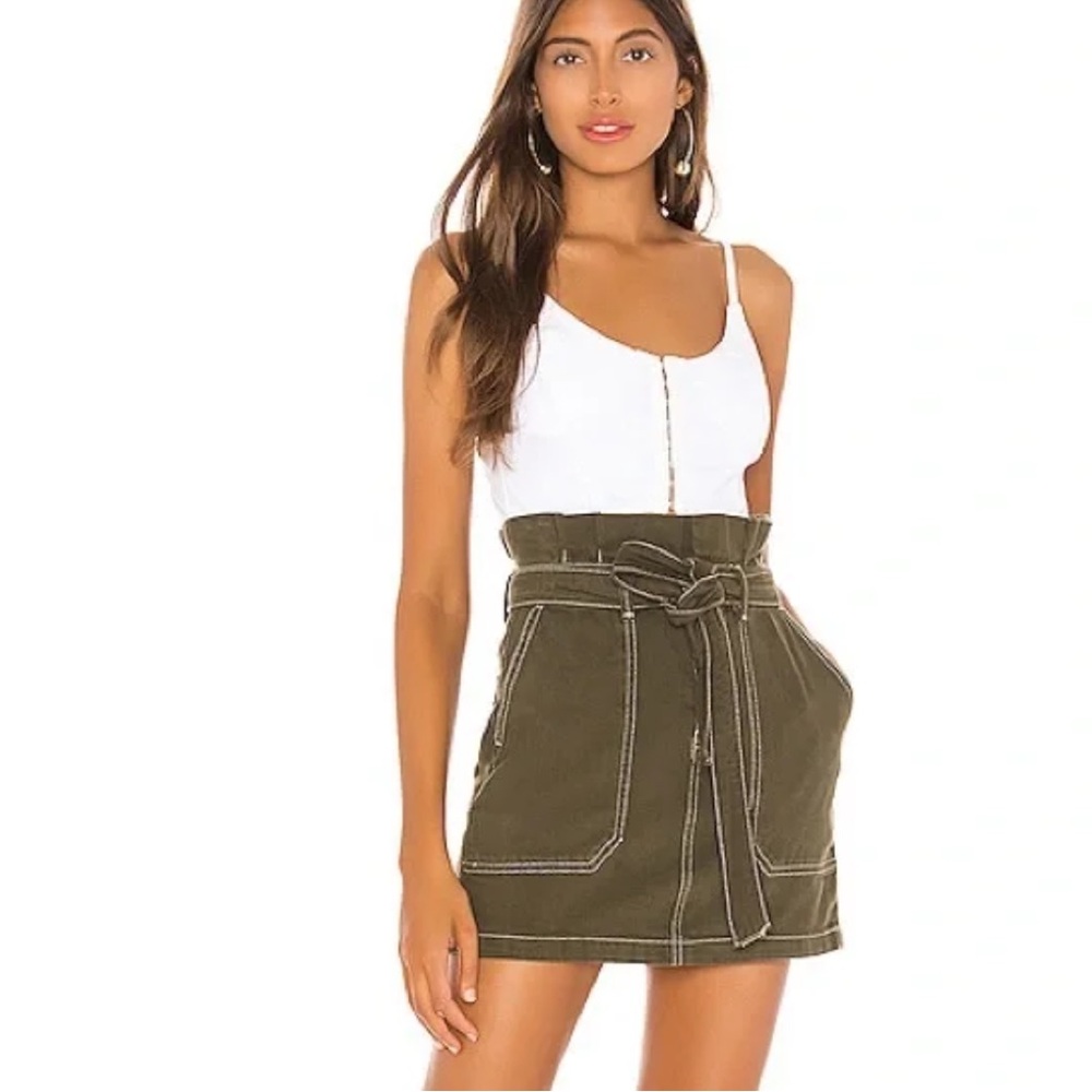 Free People Army Green Cotton Lyocell Splendor In The Grass Tie Waist Skirt 2‎